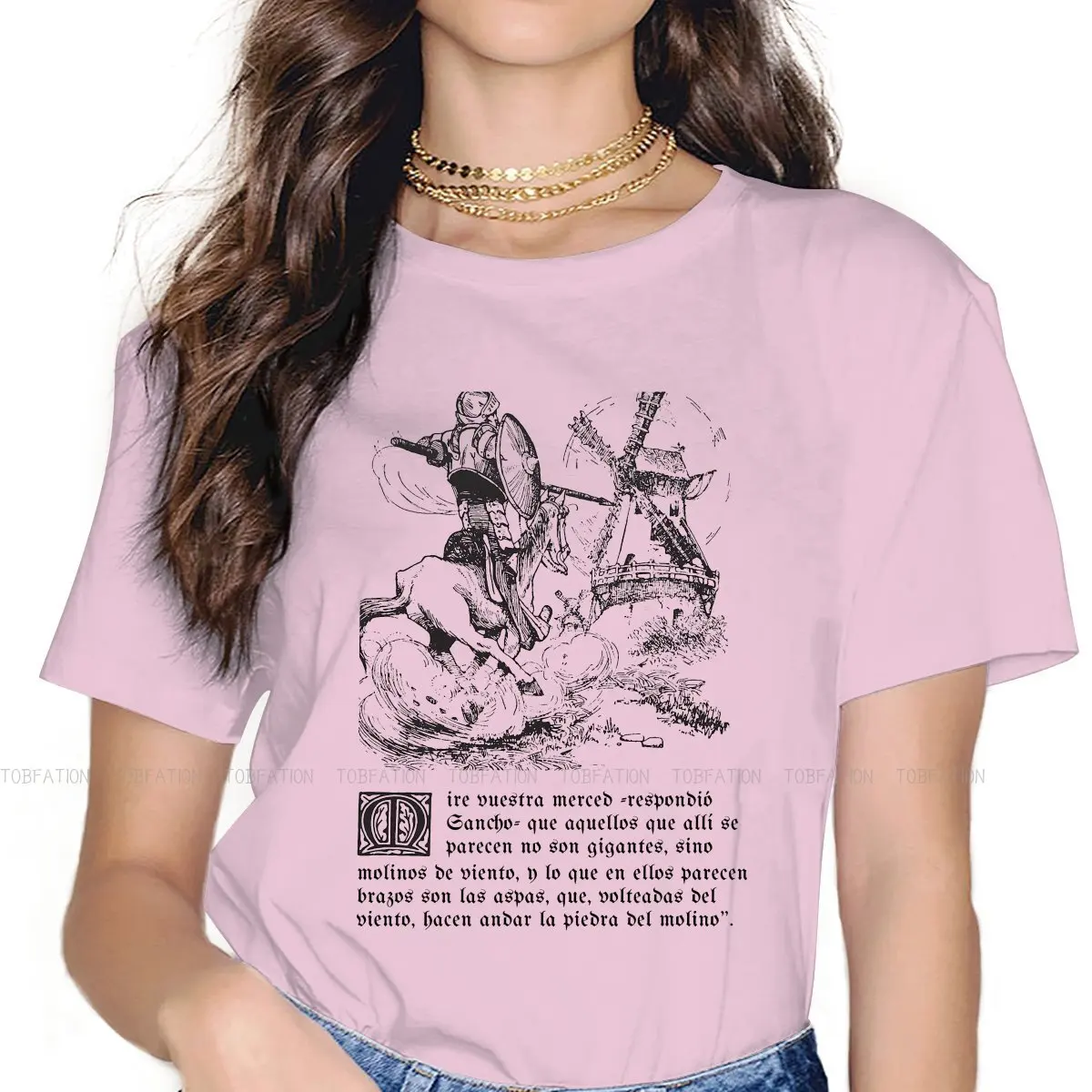 

Windmill Fashion TShirts Don Quijote De La Mancha Girl Harajuku 5XL T Shirt Round Neck Big Size