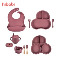 4/6/8 PCS Baby 2 in 1 Soft Silicone Dishes Car Shape Sucker Plate Bowl Cup Bibs Spoon Fork Set Kid's Non-slip Dishes BPA Free