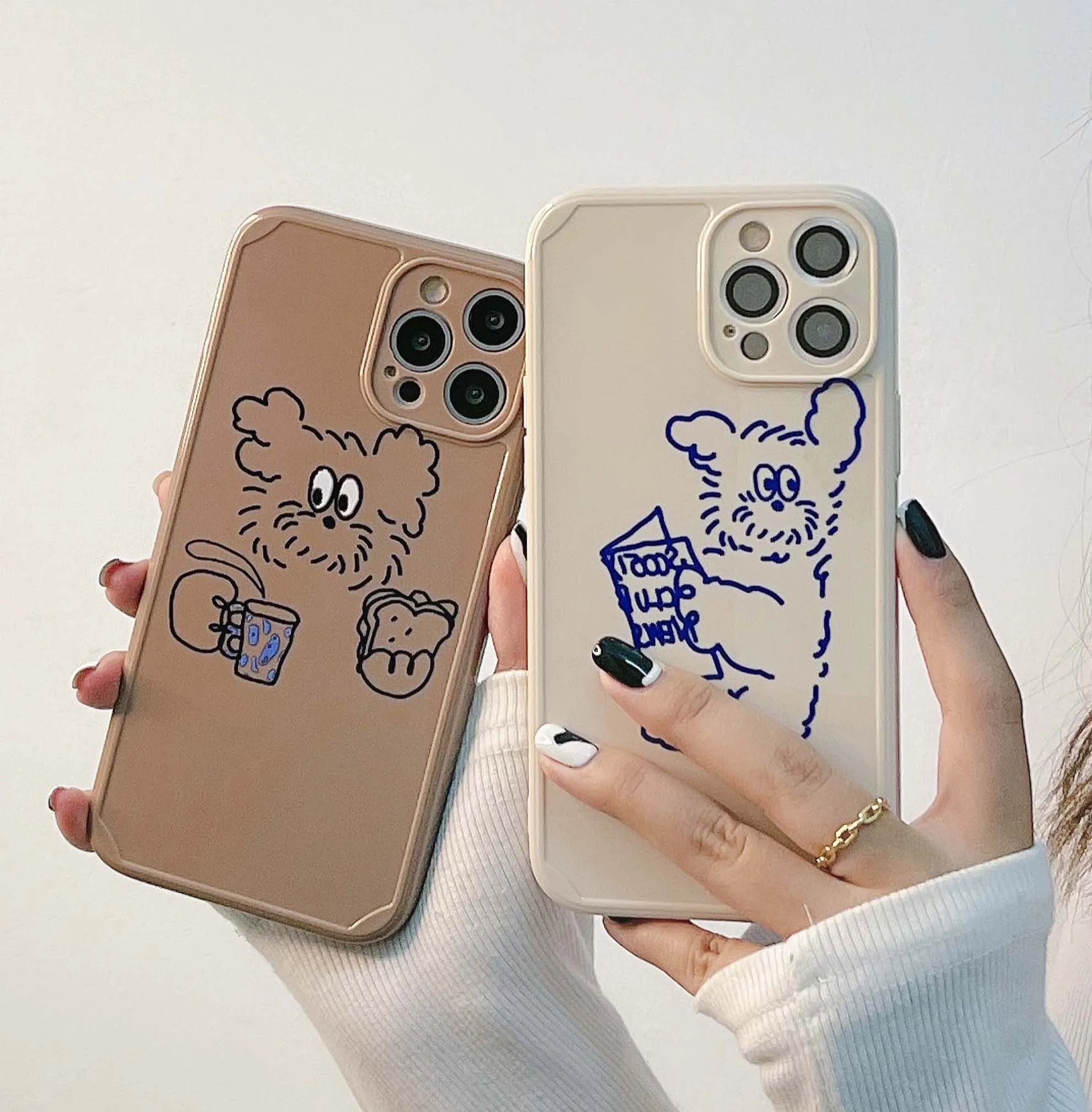 

Ins line dog cute animal phone case cartoon cover capa for iphone 12 11 13 pro max mini 8 7 plus x xs max xr silicone funda