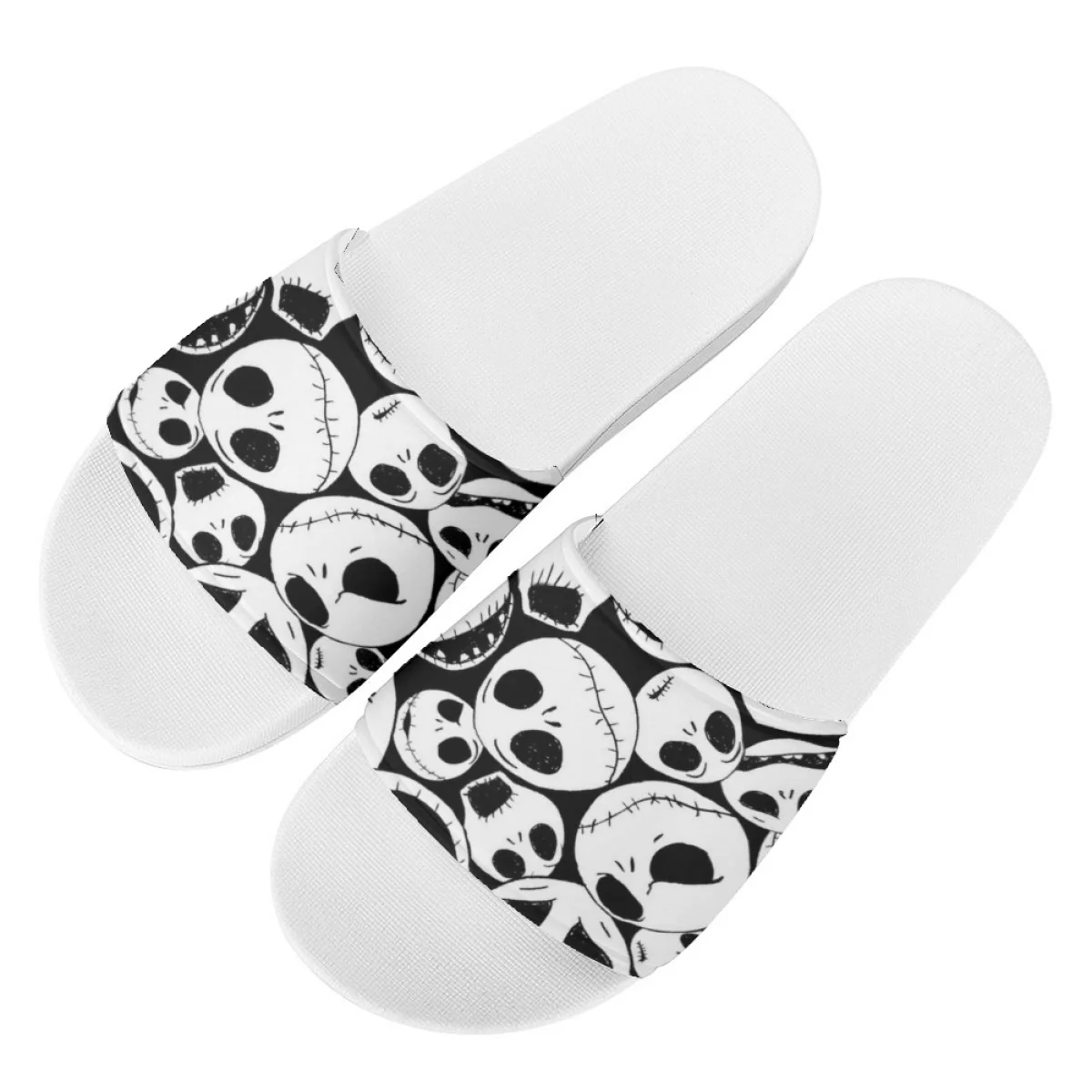 New Black And White Skull Slipper Stylish Classic Round Toe Flat Shoes For Lady Breathable Leisure Durable Sandals Birthday Gift