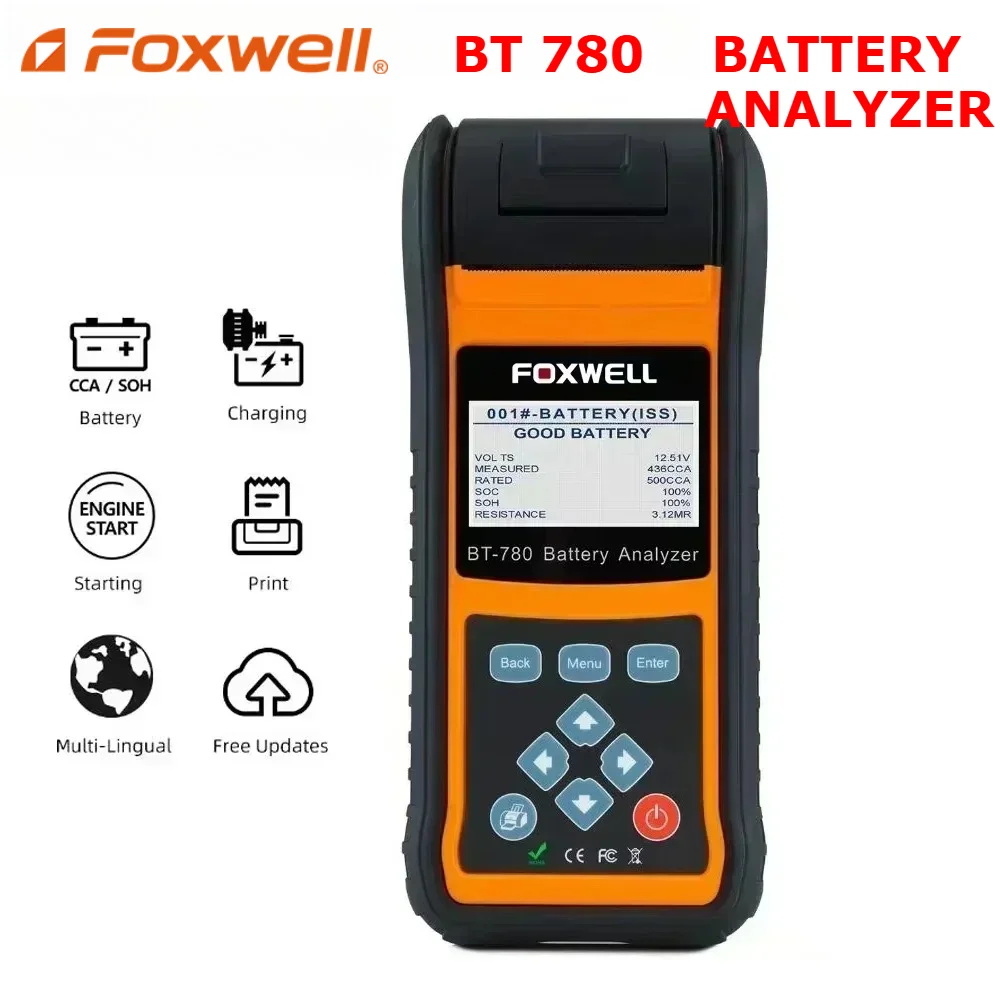 FOXWELL BT780 12 В тестер автомобильного аккумулятора, анализатор AGM/GEL/EFB со встроенным принтером, монитор автомобильного аккумулятора, тест CCA/SOC/SOH