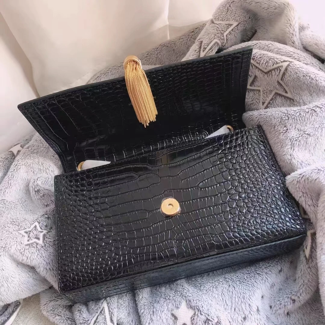 

Luxury top Leather Crocodile Pattern Silver/Gold Fringe Buckle Ladies Shoulder Bag Designer Messenger Bag Ladies Flap Chain Bag