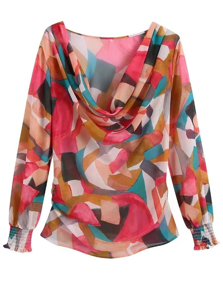 

Женская блузка с длинным рукавом и принтом, в стиле ретро