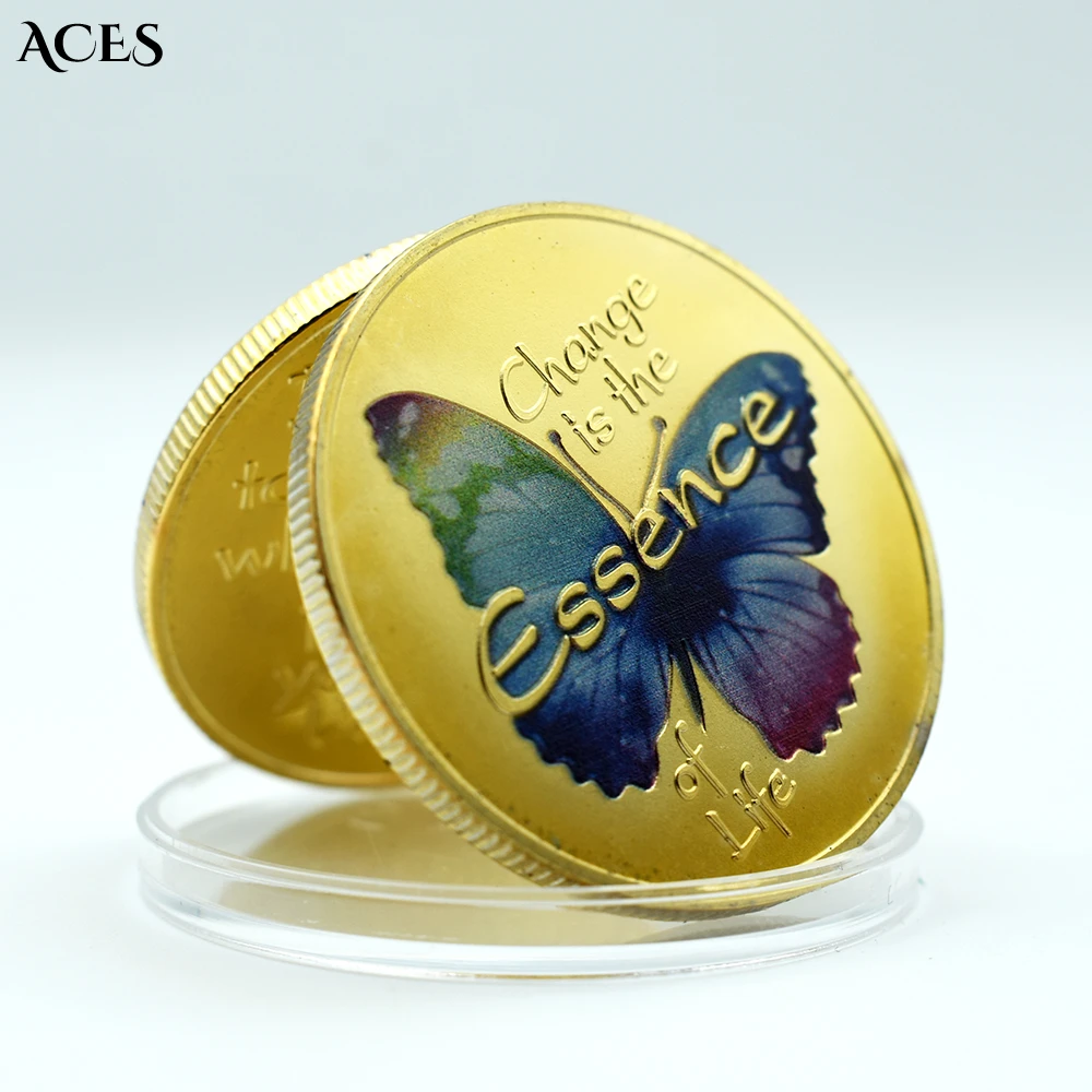 

Color Butterfly Coin Challenge Coin Motto Change Is The Essence of Life Commemorative Coin Kids Gift Soul Healing Coin