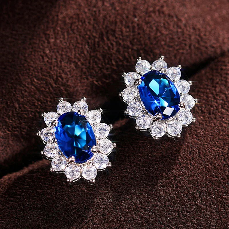 

Uring Fashion Sunflower Shape Stud Earrings Women Brilliant Oval Cubic Zirconia Luxury Female Party Jewelry Earring Top Quality