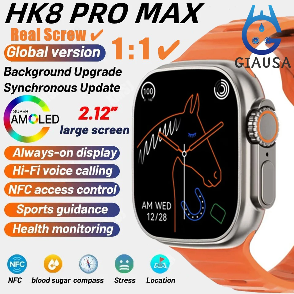

Умные часы HK8 Pro AMOLED, мужские умные часы, серии 8, спортивные часы с гладким касанием и группировкой сообщений для Android IOS 2023
