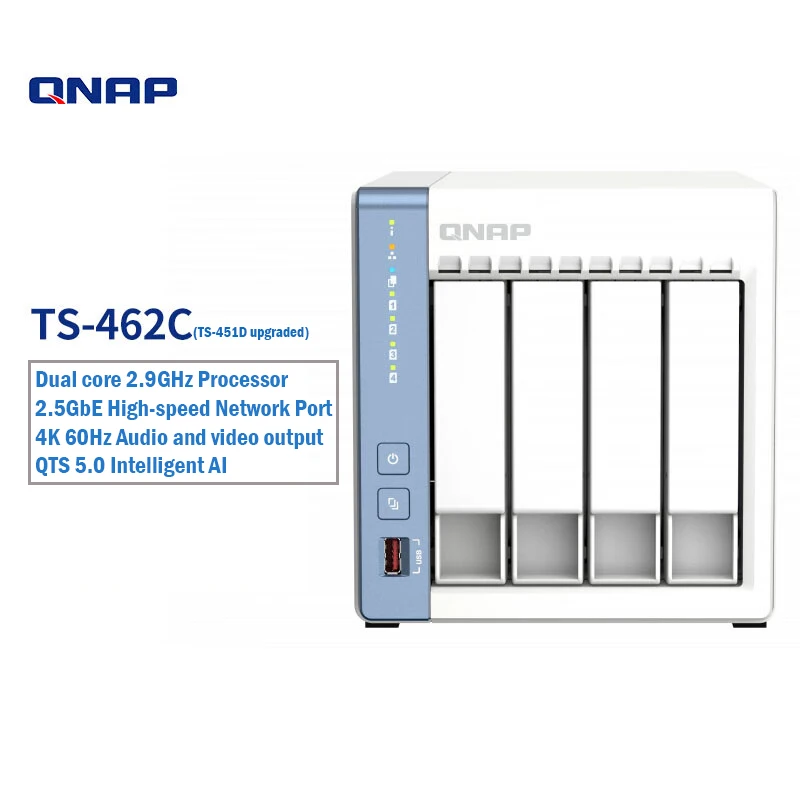 QNAP TS-462C 4-bay Network Storage Server Built-in 2.5G Network Port NAS Private Cloud (TS-451D upgrade version)