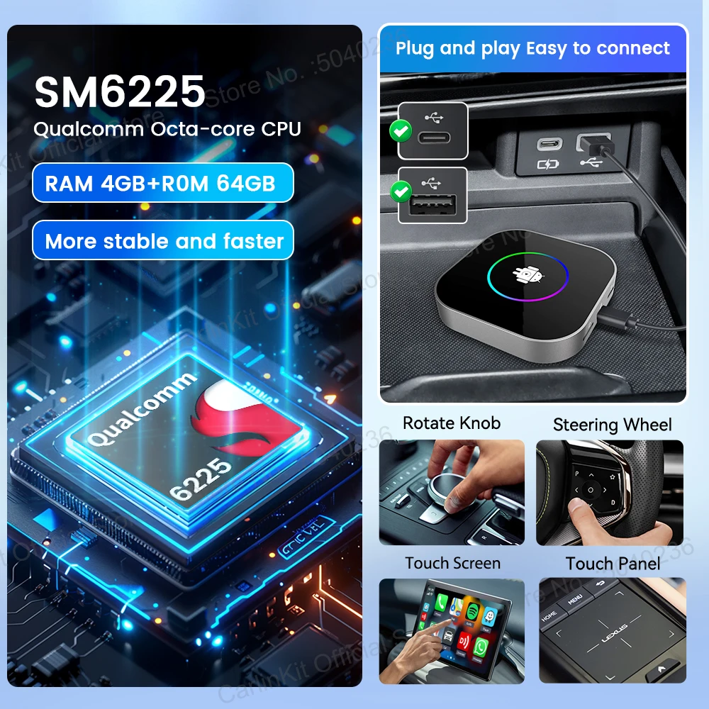Фото CarlinKit Новый CarPlay Ai Box Android 13 Беспроводная Android Auto Smart TV Box Qualcomm 8-ядерный автомобильный навигационный блок воспроизведение онлайн-видео №3