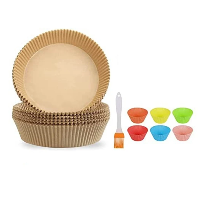 

Подкладка для фритюрницы, 100 шт. неприлипающая одноразовая бумага для фритюрницы, бумага для выпечки с кисточкой и чашкой для маффинов для в...