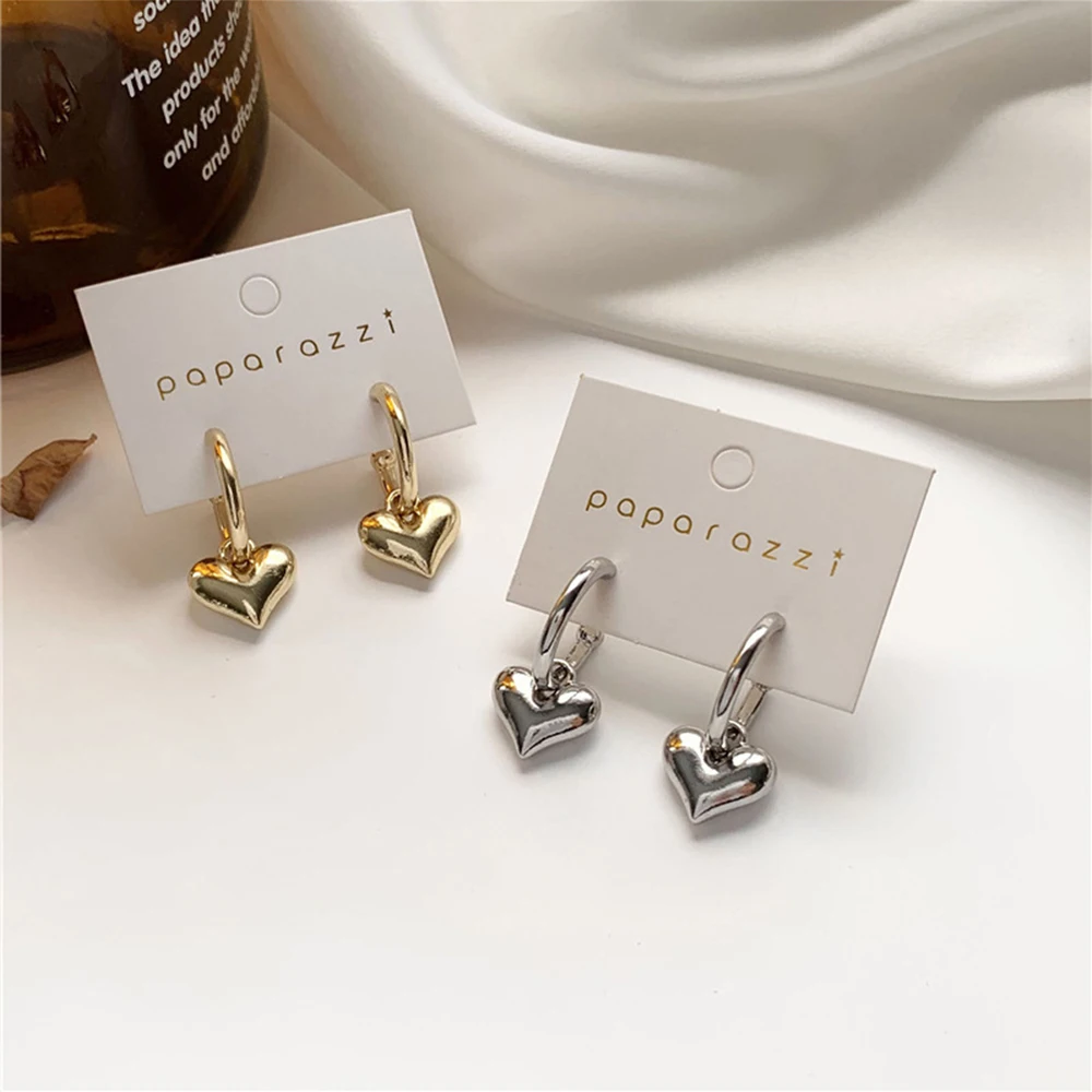 Love Heart Earrings For Women Sweet Adorable Gold Silver Color Piercing Ladies Drop Earring Metal Hoop Earring pendientes mujer
