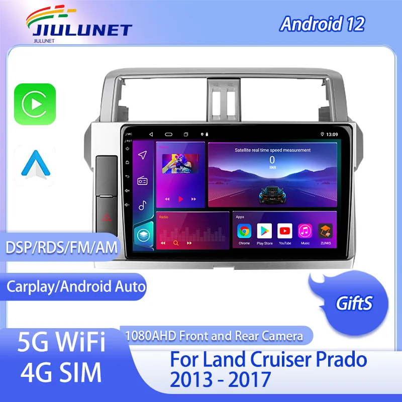 

JIULUNET 8-ядерный автомобильный радиоприемник Android 12 для Toyota Land Cruiser Prado 150 2013 - 2017 мультимедийный плеер навигация Carplay авто