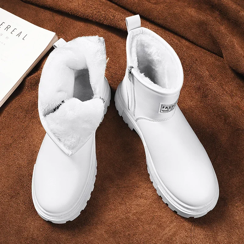 

Мужские белые модные ботинки, зимние ботинки для снега, мужская хлопковая обувь, нескользящая обувь с бархатным утеплителем, высокие уличные ботинки на платформе