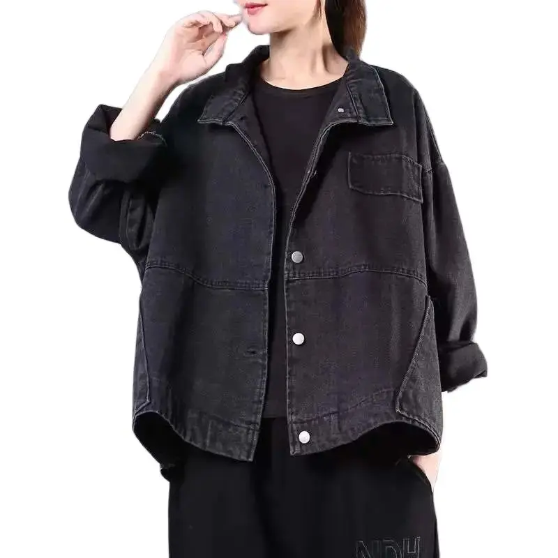 

Women Denim Jacket Spring Autumn New Korean Loose Literary Artistic Wild Long-Sleeved Thin Slim Denim Short Jacket female A739