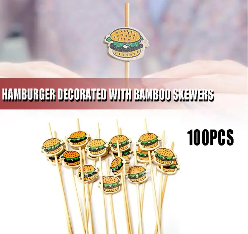 

100PCS 12cm Burger Bamboo Skewer Cocktail Food Fruit Snacks Sandwich Picks Toothpicks Wedding Party Table Decoration Supplies