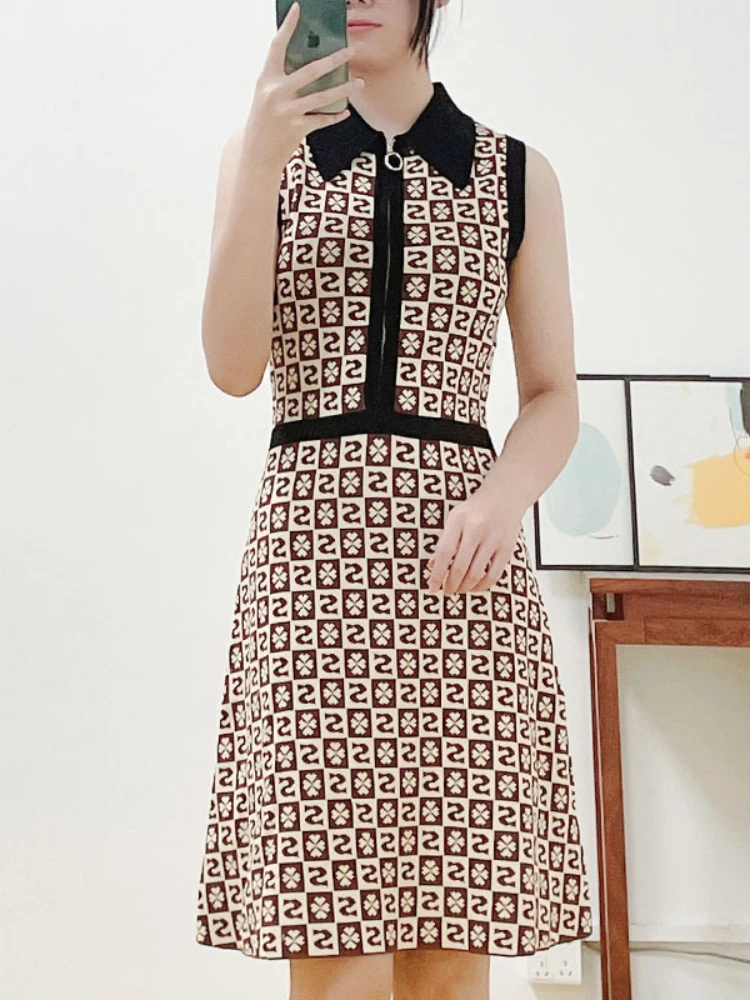 

2022 Spring and Summer New Sandr Paris Lapel Sleeveless Base Knitted Dress Female Zipper A-line Mini Dress