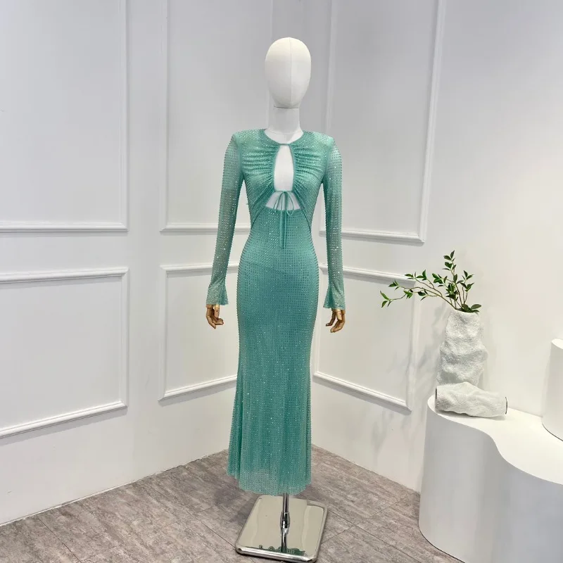 

Женское платье-миди с длинным рукавом, однотонное платье-труба с вырезами и аппликацией, весна-лето 2023