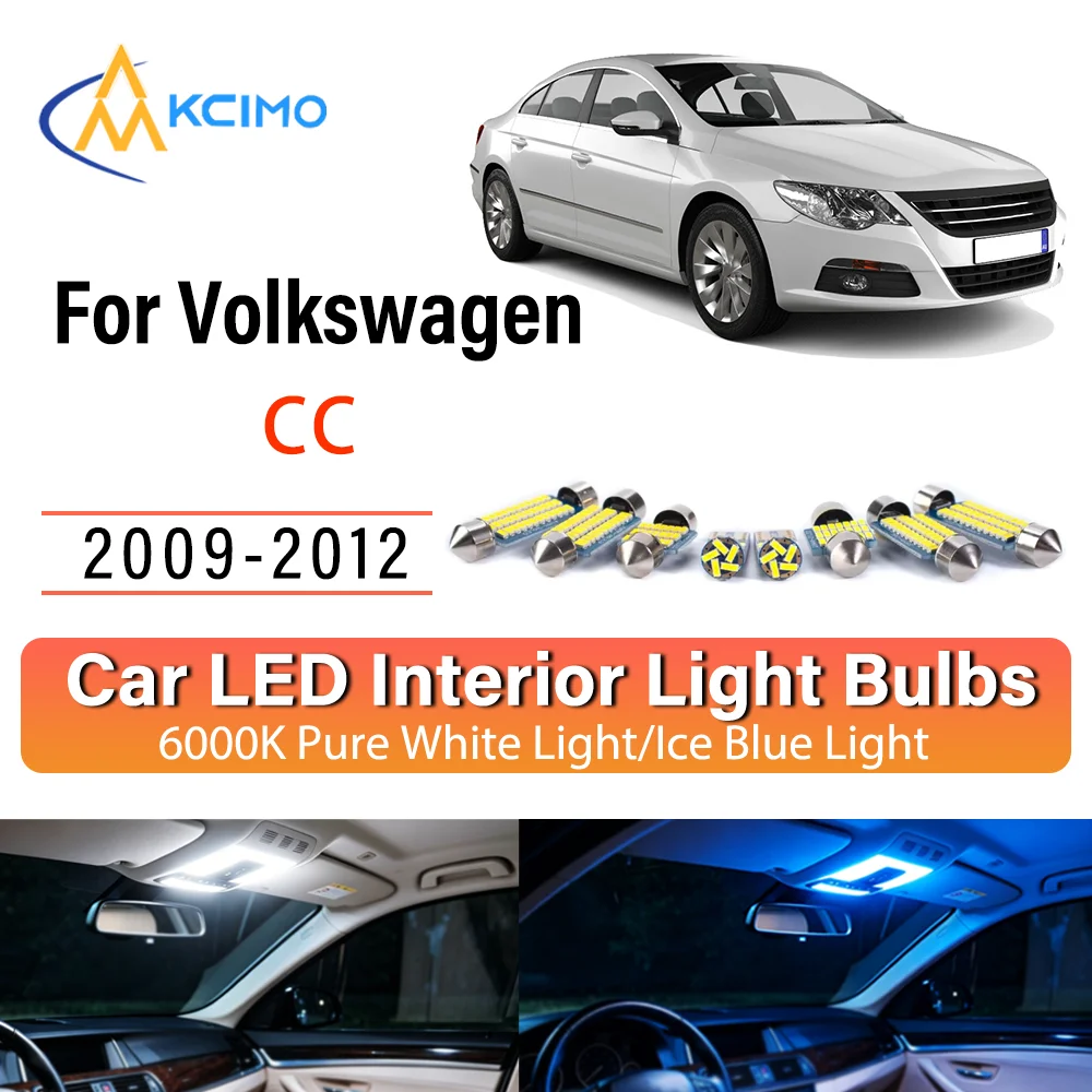 Фото Комплект светодиодных ламп для внутреннего освещения Volkswagen CC 2009-2012: легкая установка, яркий белый/синий свет, для освещения салона, карты, дверей и зоны вокруг автомобиля. №1