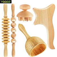5pc wood therapy massage tool gua sha tool lymphatic drainage massager anti cellulite massage roller for full muscle pain relief