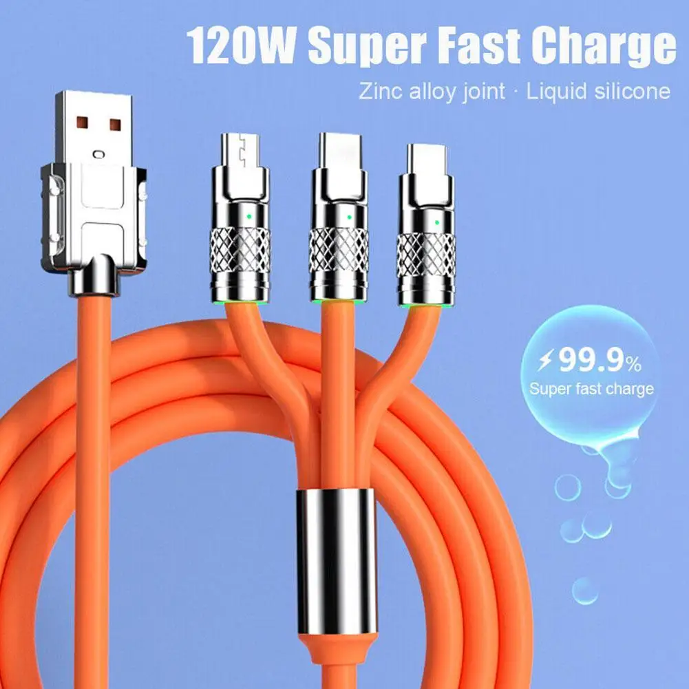 

Кабель зарядный 3 в 1, 120/100 Вт, 6 А, Micro USB Type-C, цинковый сплав