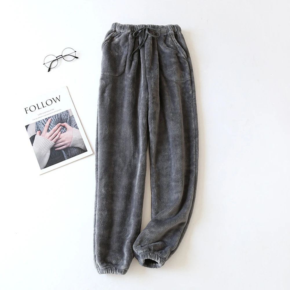 Mens Winter Warm Fleece Sleep Drawstring Pants Flannel Pajama Plush Lounge Pants Coral Bottoms Trousers Homewear