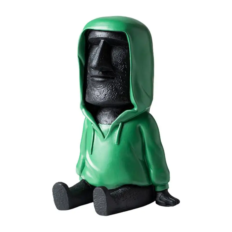 

Ancient Island Moai Ornament Classic Resin Imitation Stone Statue With Smartphone Holder Home Office Ornament With Phone Holder