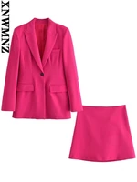 xnwmnz women fashion office wear flap pockets single button fitted blazer coat or high waist side zipper flared hem skirt 2022