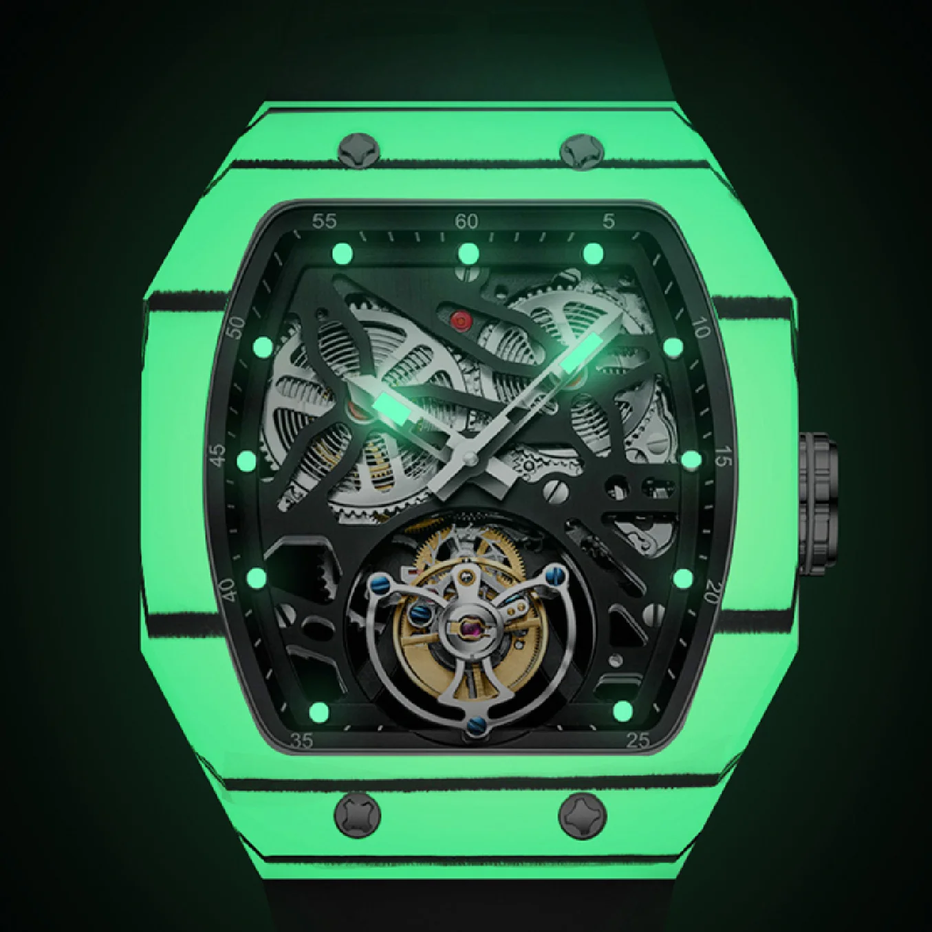 

AESOP Tourbillon Movement Skeleton Watch For Men Luminous Luxury Sports Designer Mechanical Waterproof Watches Barrel Shape 2022