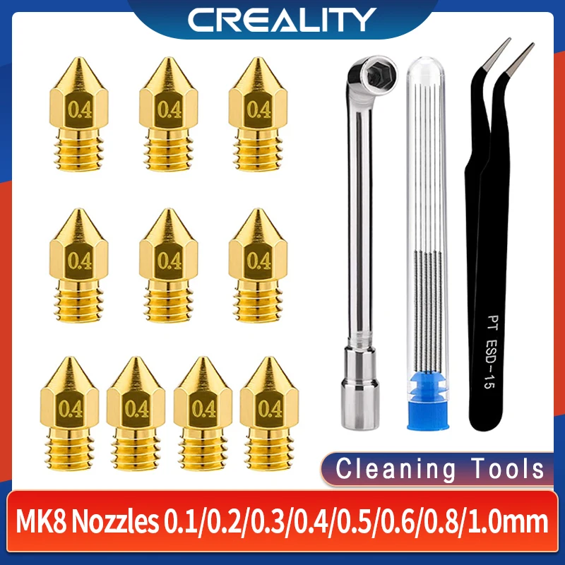

5/10PCS 3D Printer MK8 Brass Nozzles 0.2/0.3/0.4/0.6/0.8/1.0mm Ender 3 Extruder Stainless Steel Nozzles for Creality 3D Printers