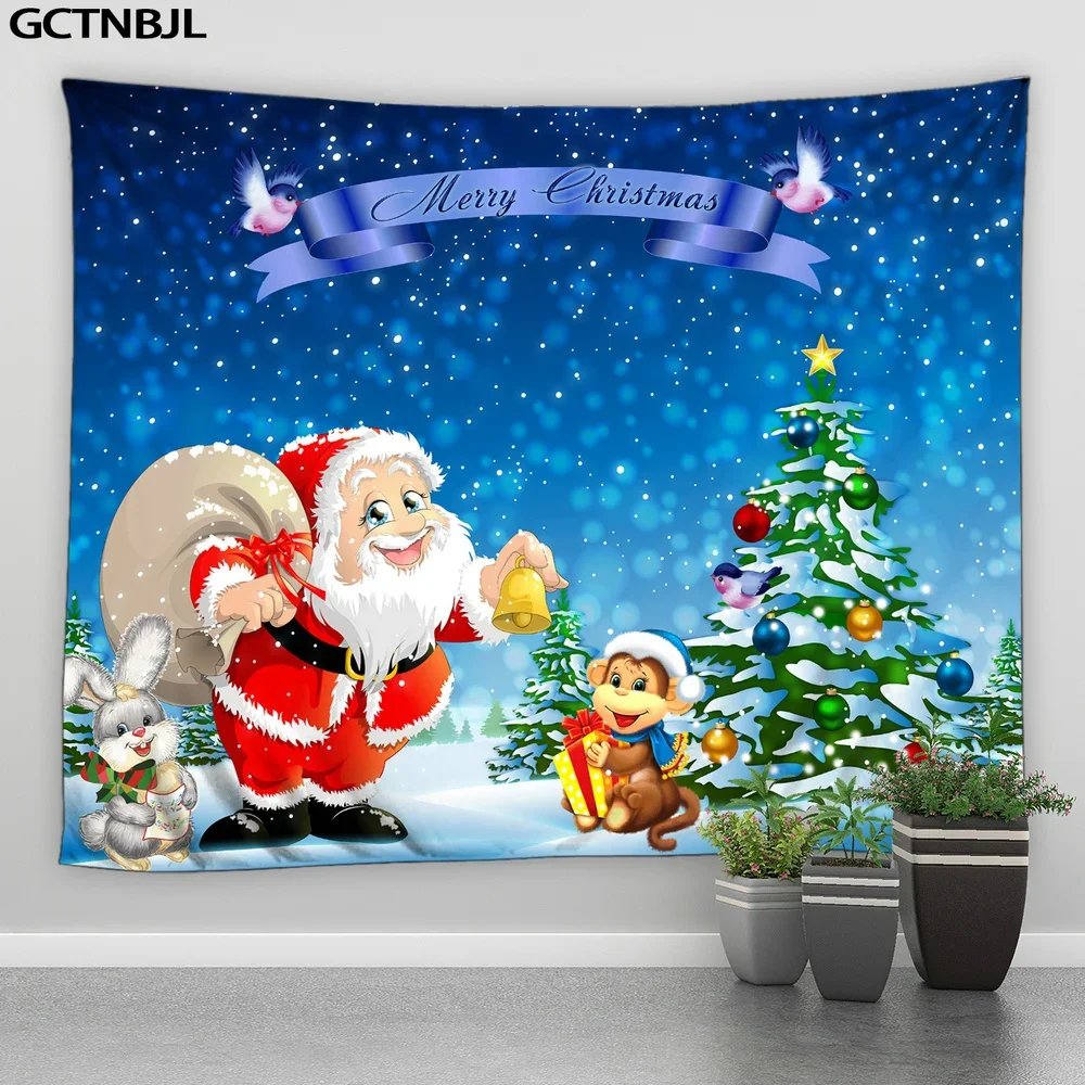Рождественский гобелен большая настенная подвеска Санта-Клаус олень снеговик
