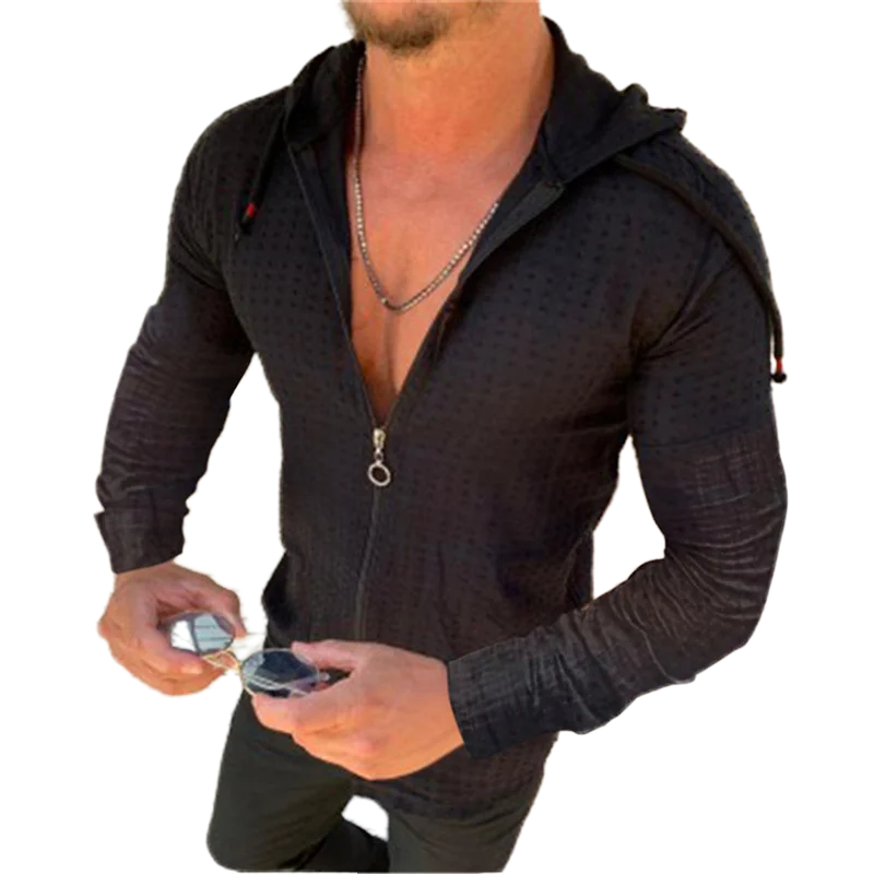 

Men Clothing 2022 Summer Thin Long-sleeved Hoodie Uv Protection Teenagers Short Sleeve Zipper Cap T-shirt Polyester Man Hoodies