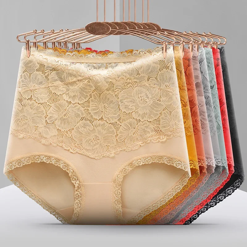 Хлопковые трусики больших размеров с высокой талией женское кружевное нижнее