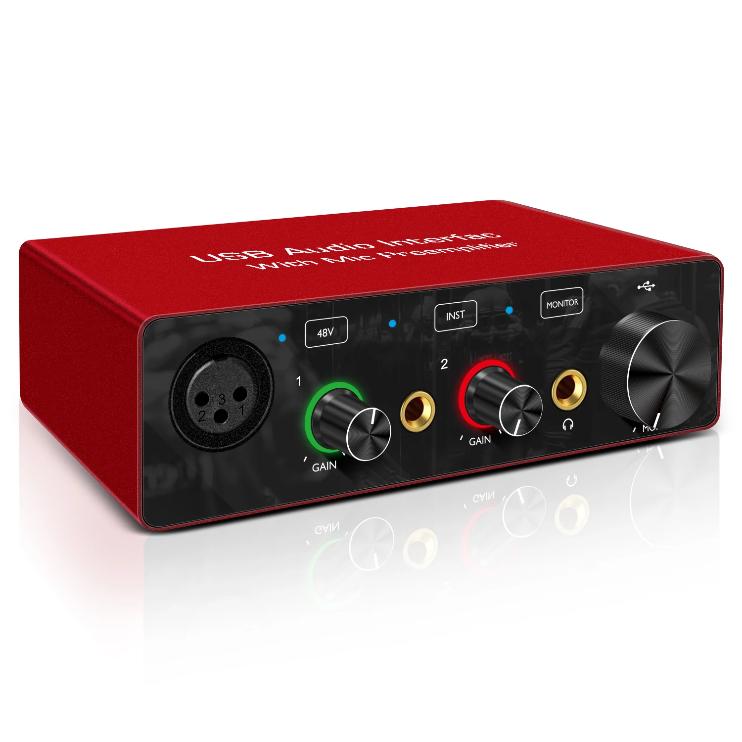 

48V Phantom Power Supply and Effect studio monitor music speakers external sound card home recording audio interface usb