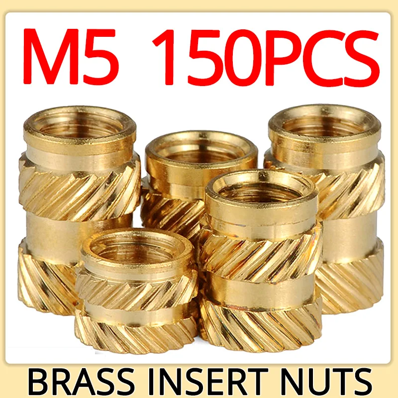 150pcs M5 Brass Hot Melt Heat Insert Nut Knurled Thread Embedment Insertion Double Twill Copper Nuts Embed for Plastic Case