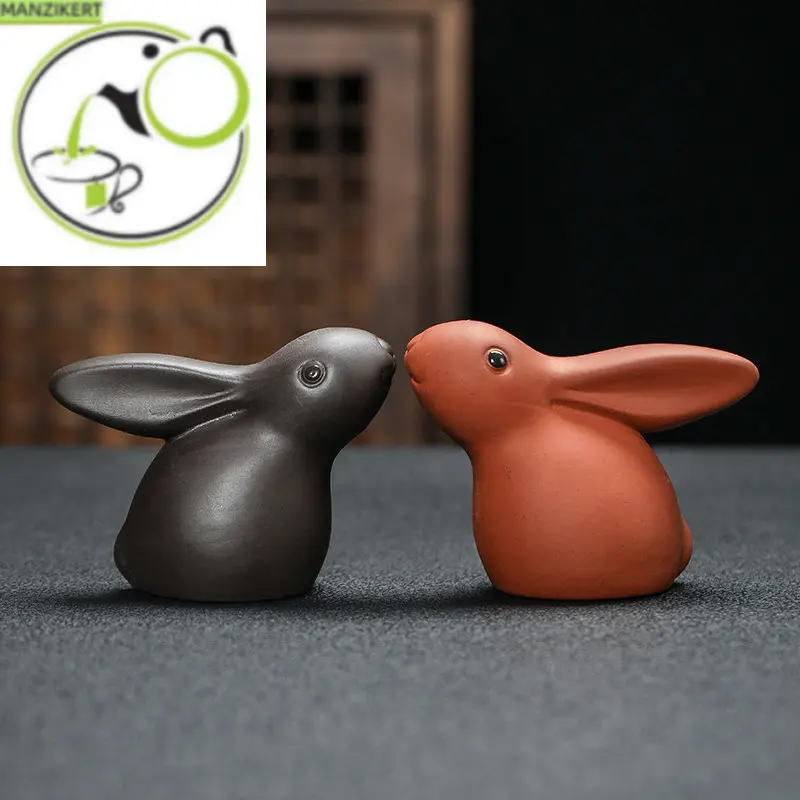 

Rabbit Model Sculpture Ornaments Handmade Purple Clay Tea Pet Tradition Tea Table Decoracion Office Desktop Figuras Crafts