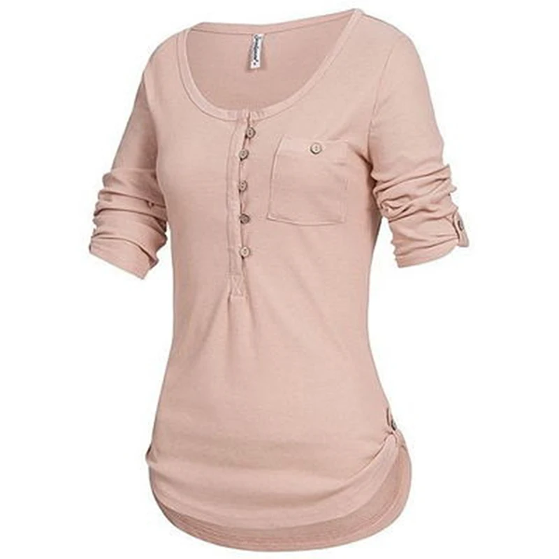 

Женская Базовая футболка с круглым вырезом, длинным рукавом и карманами