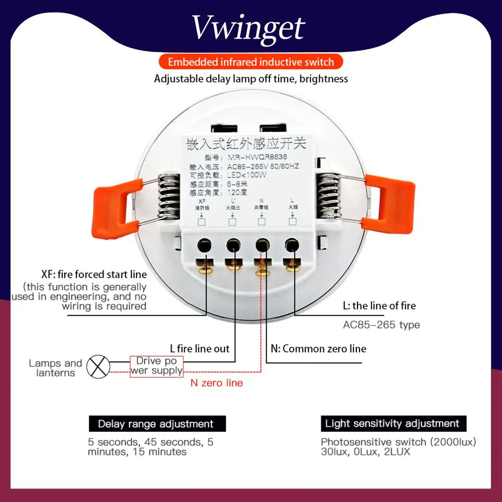 

Ceiling Installation Motion Detection Embedded Human Body Sensor Adjustable 110-220v Human Body Sensor Switch Smart Home