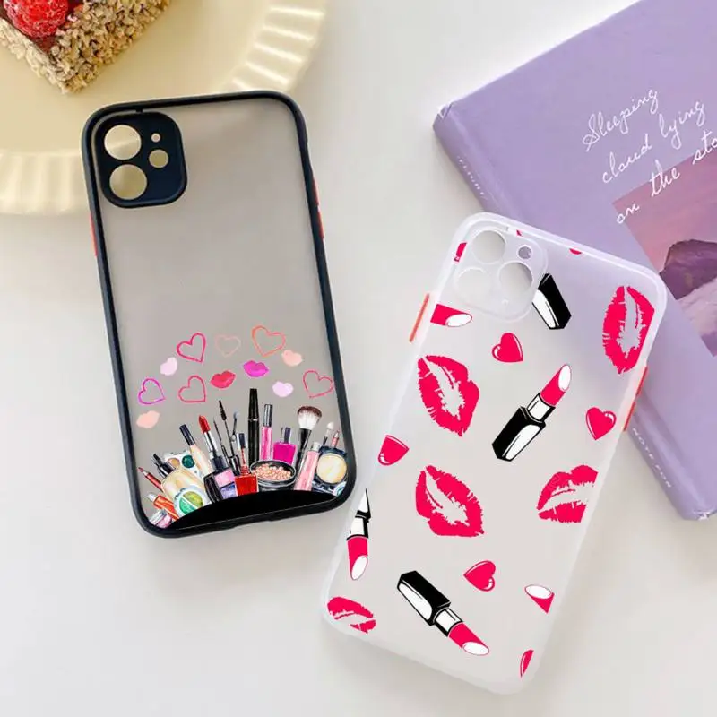 

Lipstick makeup tools Phone Case matte transparent For iphone 7 8 11 12 13 plus mini x xs xr pro max cover