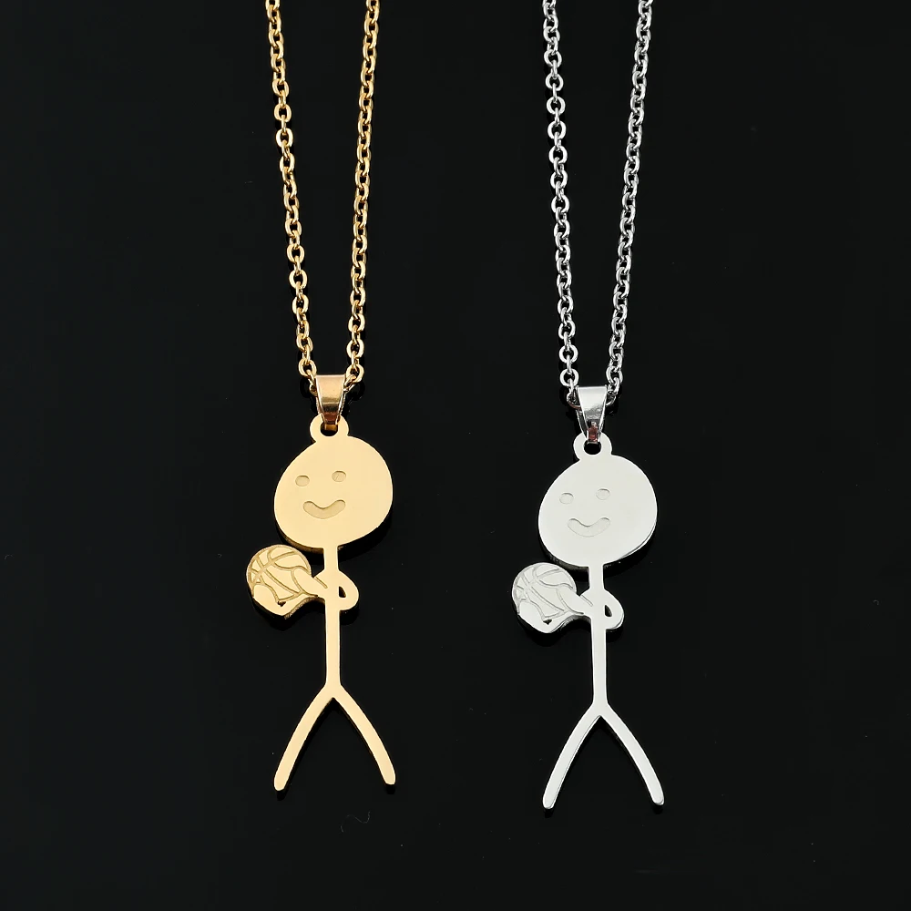 Stainless Steel Funny Doodle Necklace Play Basketball Hip Ho