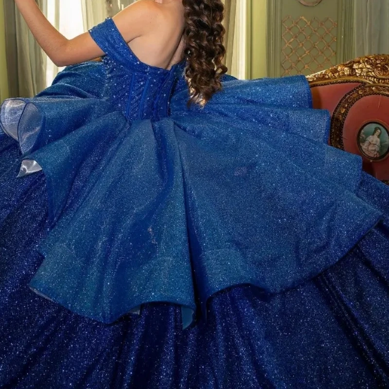Элегантные Синие блестящие платья Roya для девочек на день рождения с открытыми