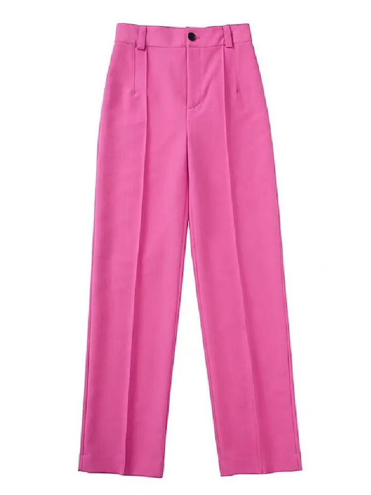 

Chic Plain Slim fit Winter Summer Spring Fall Office Cropped Pants Women Chic Fashion Office Wear Straight Pants Vintage High