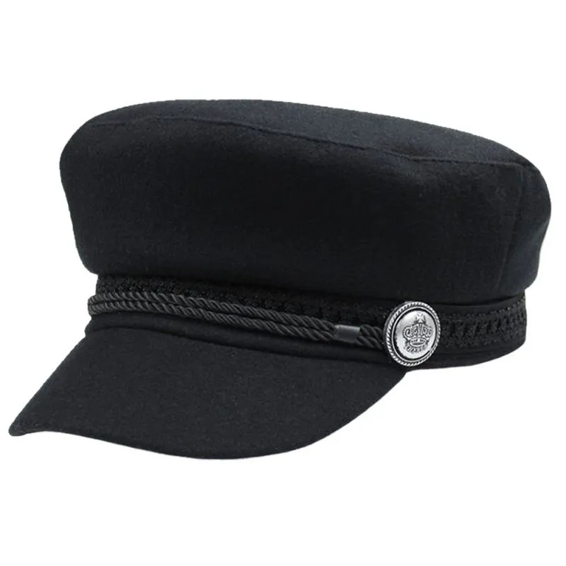 

Elegant flat black Autumn Hat Cap Cap wear Solid Wool Street Casual Cap Fashion rope Women Button Hat Winter Winter Cap Wool Hat
