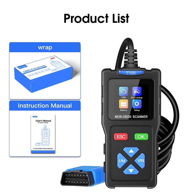 

Диагностический Сканер T100 OBD2 II Для Чтения Кодов Неисправностей Двигателя, Измерения Напряжения, Сброса, 6 Режимов, 8 I/M