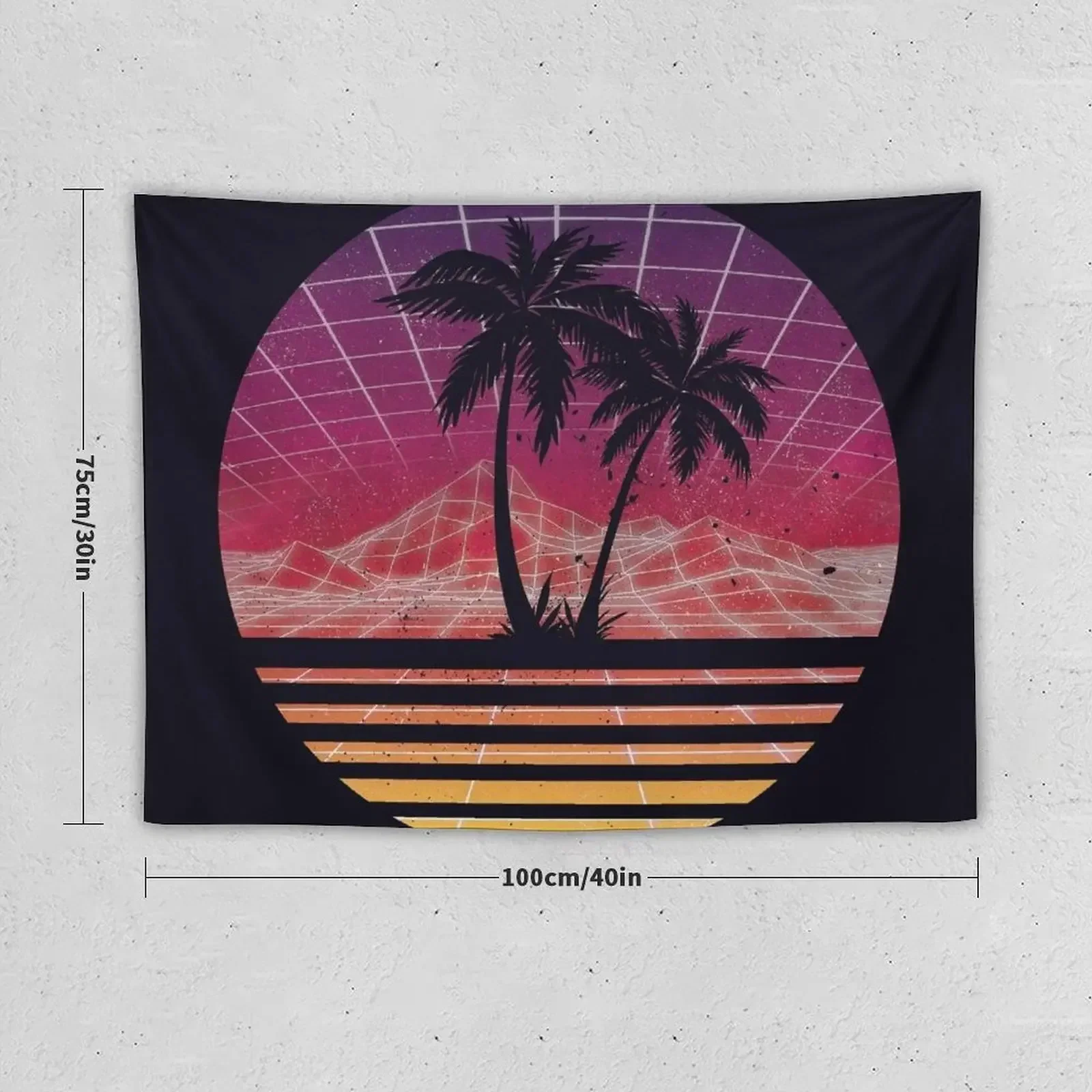 Современный ретро 80-х годов Outrun Sunset Palm Tree Силуэт-оригинальный гобелен