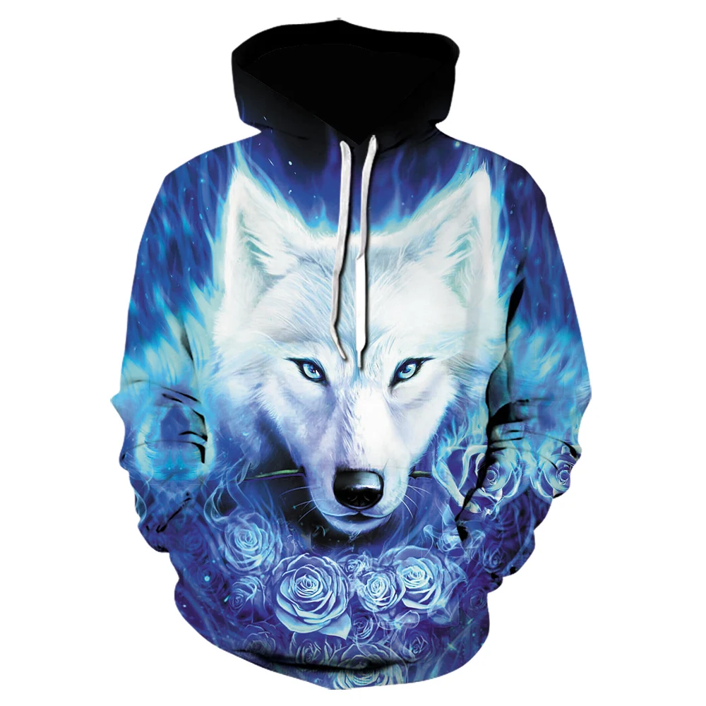Pulôver lobo 3D casual masculino popular com estampa animal streetwear moda masculina bonito