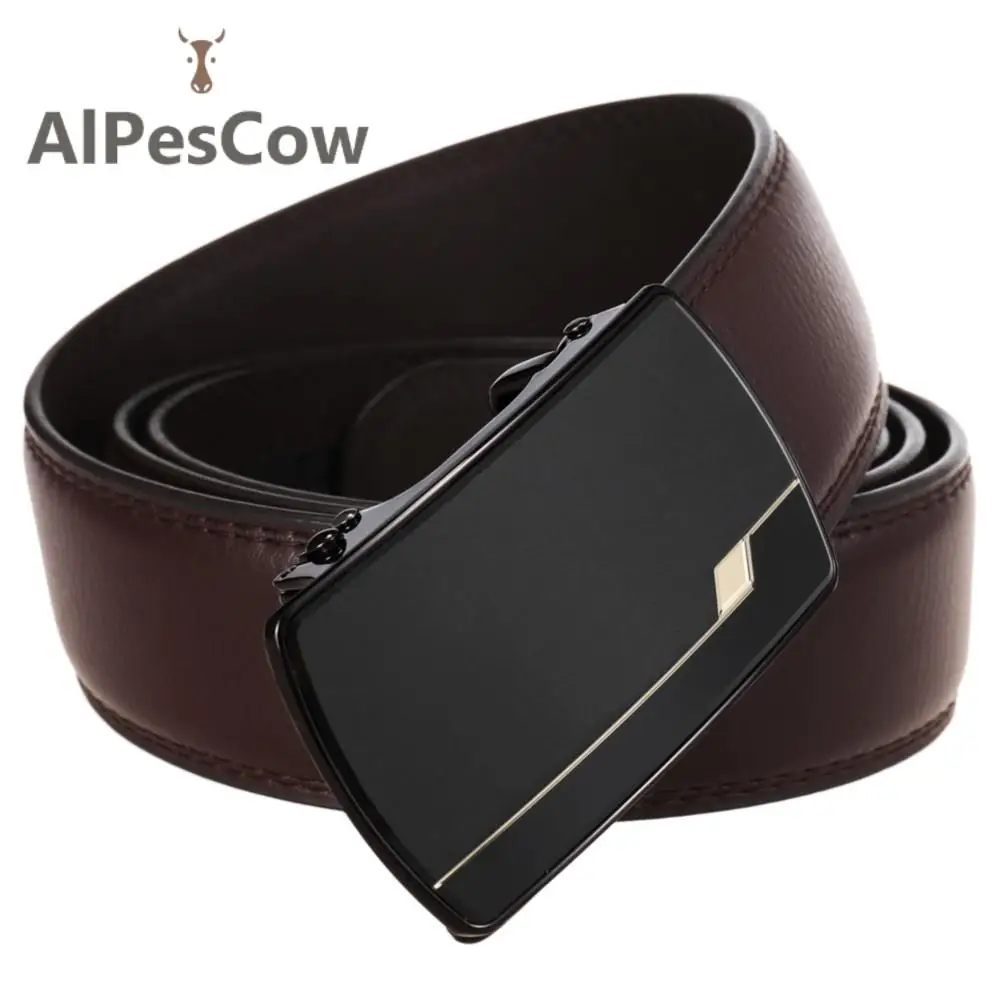 

Genuine Leather Waist Strap for Men Casual 100% Alps Cowhide Ratchet Belt Business Belts Men's Jeans Luxury Designer Waistband