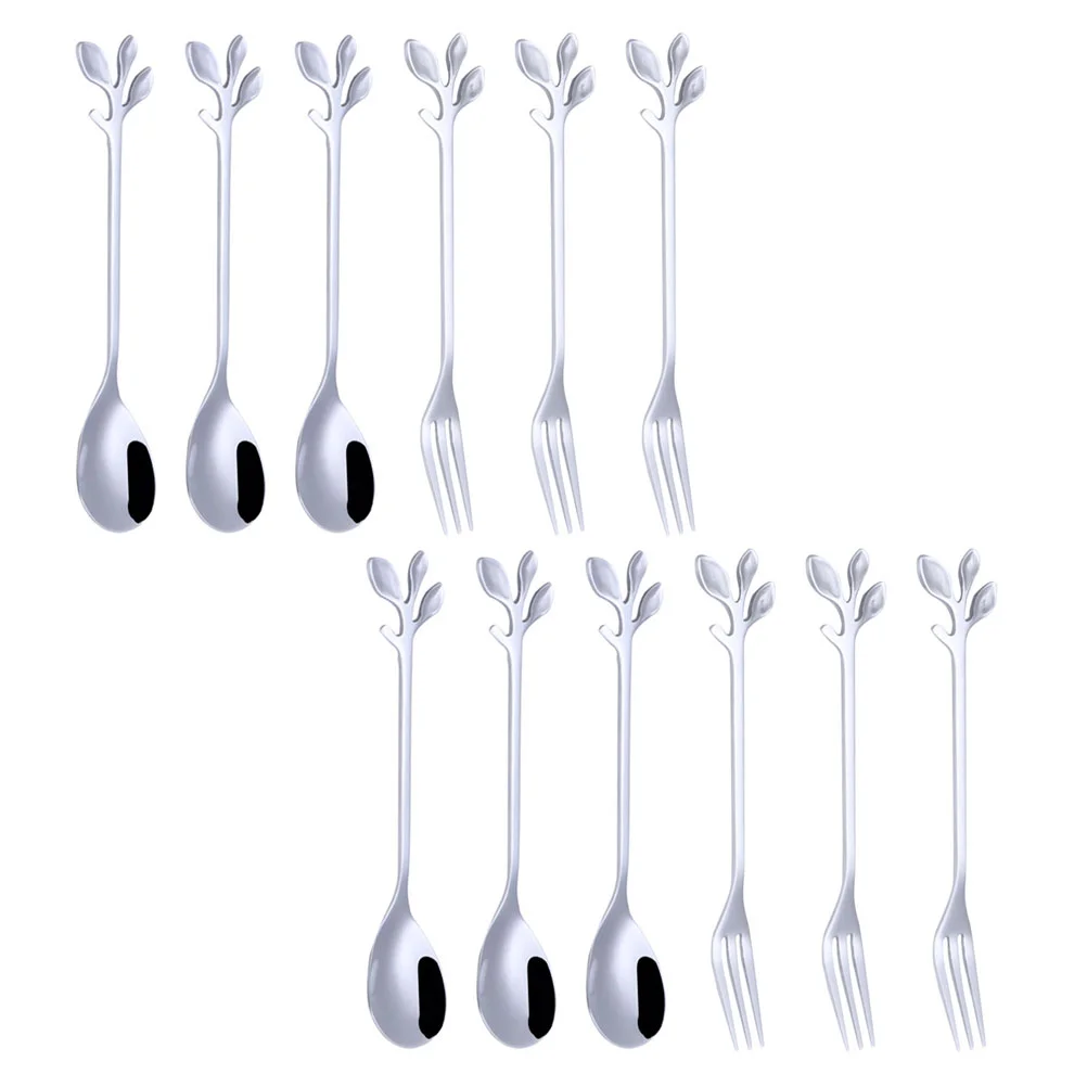 

Spoon Dessert Spoons Forks Fork Coffee Cake Fruit Tea Set Leaf Appetizer Stainless Steel Salad Flatware Stirringcocktailgold