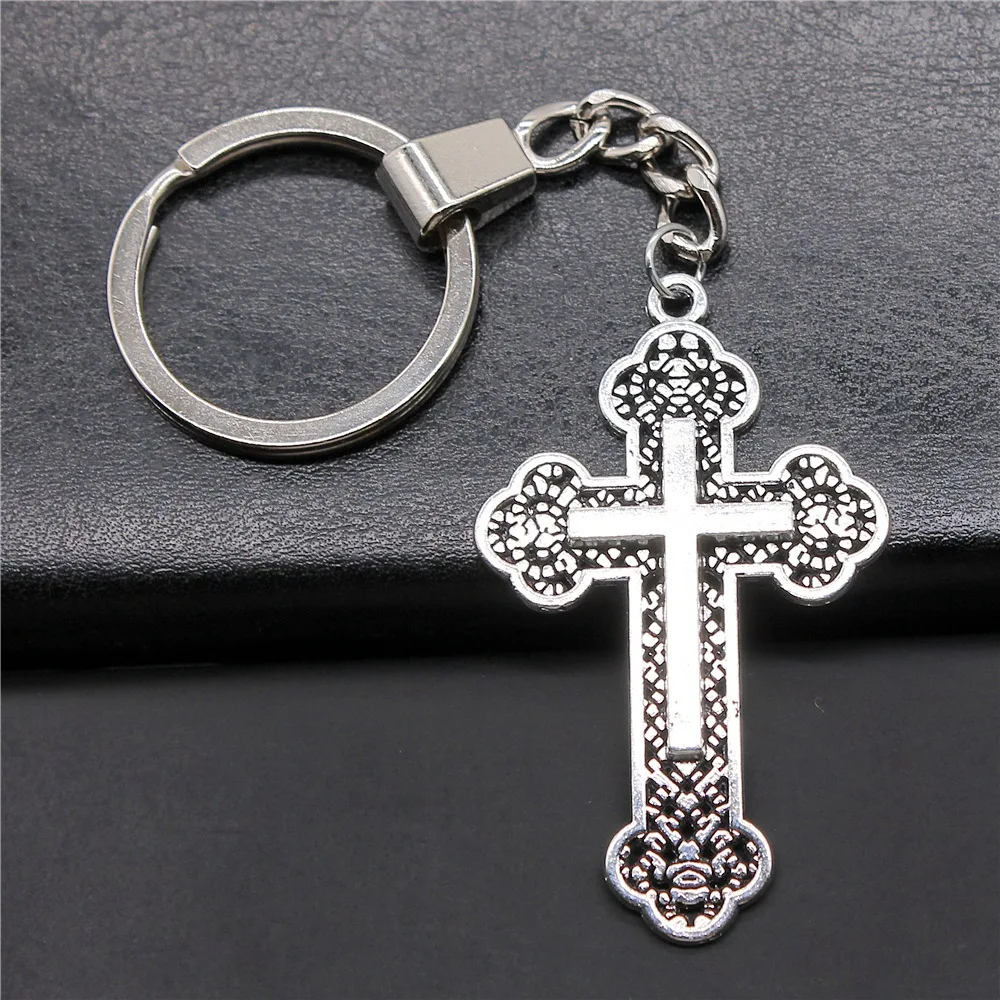 

DIY Metal Holder Chain Souvenirs Gift Men Keychain 2 Colors 54x33mm Cross Pendant Keyring
