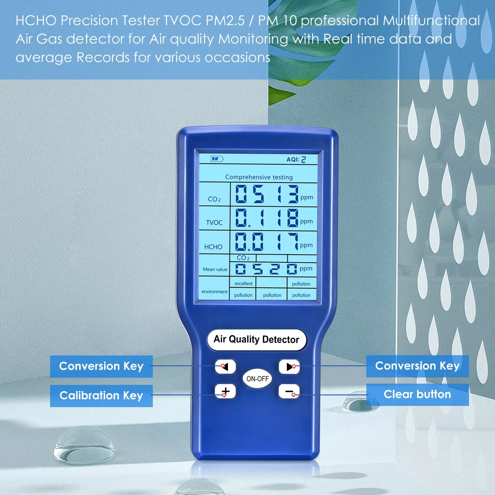 

Quality Monitor Accurate Tester for CO2 Formaldehyde(HCHO) TVOC ppm Meters Mini Carbon Dioxide Detector Gas Analyzer