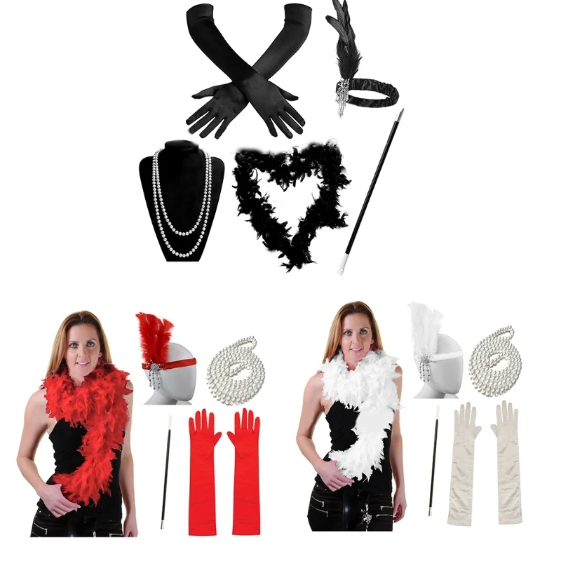 

Vintage 1920s Flapper Gatsby Women Costume Accessories Set Necklace Headband Dropship