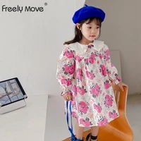 freely move floral dresses girls new 2022 autumn kids long sleeve casual dress birthday party elegant vestidos children clothes
